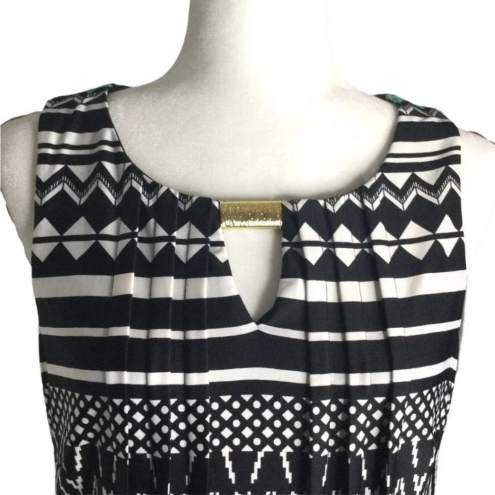 PERCEPTIONS Sleeveless Striped Dress Pleat Detail - Picture 7 of 8